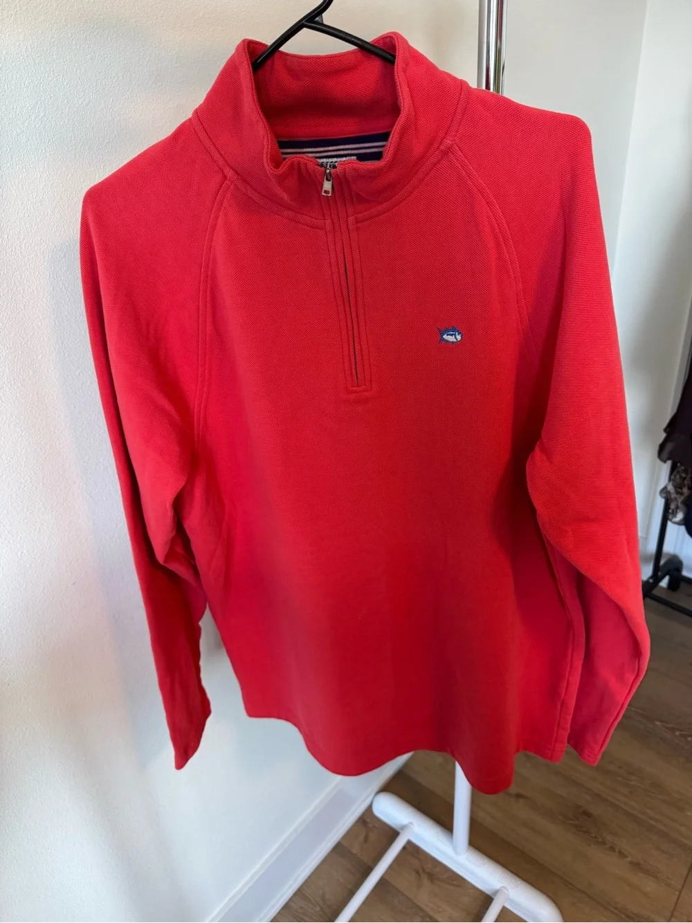 Southern Tide Pullover Size M RED 1/4 Zip Embroidered Knit Sweater Mens